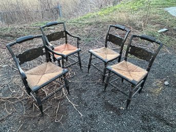 4 Hitchcock Rush Cane Seat Chairs. Solid Condition.