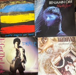 4 Rock & Other In Picture Sleeves 45's.  PRINCE, POLICE, MADONNA, BENJAMIN ORR