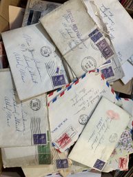 Ephemera Lot. Vintage Stamps & 50 Mail Correspondence Between Lovers During The War. 1940's Thru 1950's.