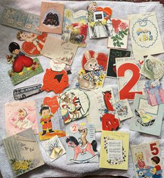 23 Ephemera Vintage Valentines, Birthday Day Etc., 1940-60s Cards. Lot 8