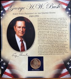 George H.W.Bush Presidential Medal Layered 22Kt Gold Issued By PCS.