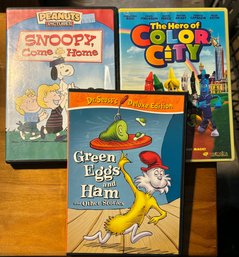 3 DVDs - Green Eggs And Ham - Snoopy Come Home - The Hero Of Color City - Children's Movies
