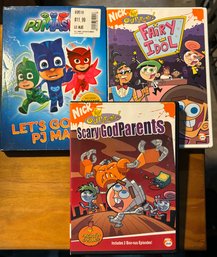 3 DVDs - Lets Go PJ Masks - Fairly Odd Parents - Scary Godparents Fairy Idol - Children's Movies