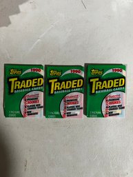 3 Packs 1990 Topps Traded Baseball Cards 1 Unopened Sealed Wax PACK From Wax Box 7 Cards