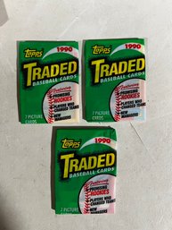 3 Packs 1990 Topps Traded Baseball Cards 1 Unopened Sealed Wax PACK From Wax Box 7 Cards