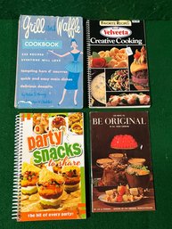 4 Pc CookBook Set - Grill And Waffle, Velveeta Creative Cooking, Party Snacks To Share, 100 Ways To Be Origina