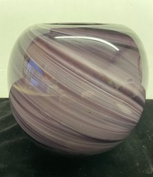 Purple And White Swirl Handblown Glass Globe Vase