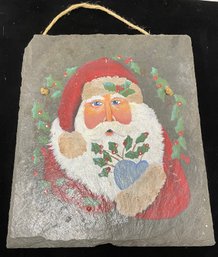 Christmas Holiday Painted Santa On Slate.