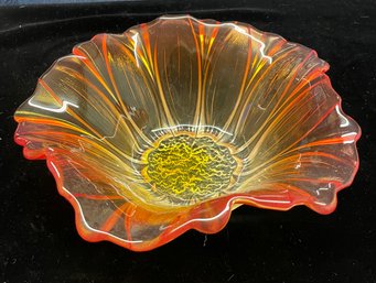 Mikasa Yellow Orange Sunflower Frost 13in Glass Serving Bowl