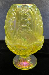 Fenton Yellow Opalescent Glass Candle Holder