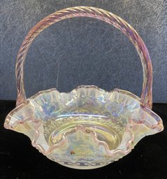 Fenton Pink Rim Dusty Rose Edge Signed Glass Basket