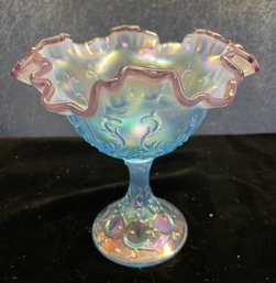 Fenton Opalescent Purple Trim Blue Glass Dish