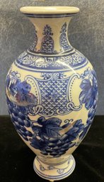 Beige And Blue Grape Decorated Porcelain Vase