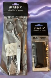 Gingher Scissors And A Sharpening Stone - Like New Condition.