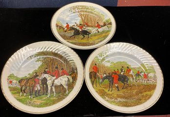 Three 9 Inch Plate English Hunting Scene Set Made In England