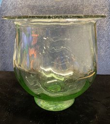 Large Green Hand Blown Glass Vase