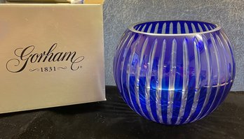 Gorham Stripe Rose Bowl Cased Sapphire Blue