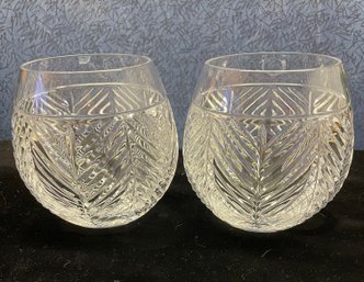 Pair Of Clear Crystal Rounded Oval Shaped Candle Holders