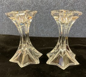 Pair Of Clear Crystal Candlestick Holders