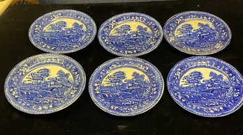 Set Of Six Blue Willow Staffordshire Saucers