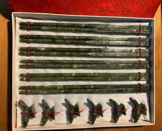 6 Sets Of Authentic Jade Chop Sticks - Like New