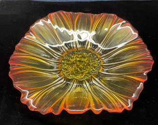 Amber Orange Sunflower Shaped Glass Fruit Serving Dish