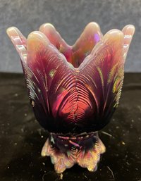 Fenton Carnival Glass Candle Holder Leaf Pattern