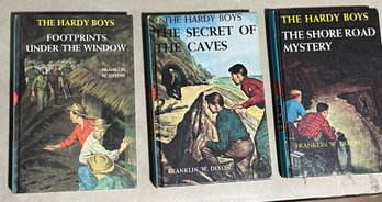 Set Of 3 Hardy Boys Books - Footprints Under The Window, The Secret Of The Caves, The Shore Road Mystery