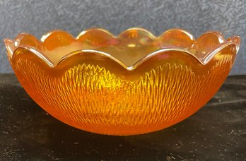 Orange Scalloped Carnival Glass Bowl