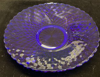 Diamond Point Cobalt Blue Round Glass Serving Platter