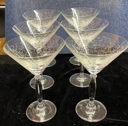 Set Of Six Pier 1 Martini Glasses Leafy Vine Pattern