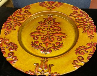 Large Amber And Gold Glass Serving Platter 18in