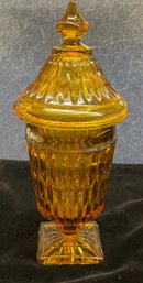 Indiana Mt Vernon Amber Colored Glass Candy Dish With Lid