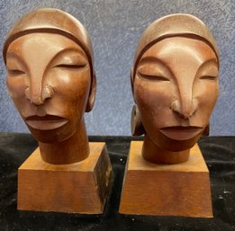 J Pinal Signed Egyptian Male And Female Head Figures