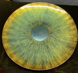 Green And Amber Lined Glass Serving Platter