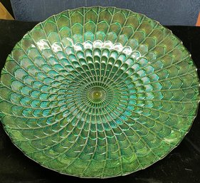 Beautiful Green And Gold Large Glass Bowl Vintage Art Glass