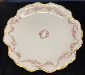 Floral Pattern With Gold Rim Glass Serving Platter