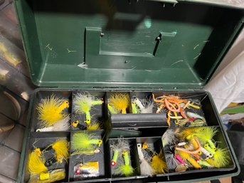 Hunter Green Plastic Storage Container Tackle Box Filled With Lures