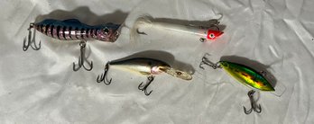 4 Pc Fishing Lure Set Includes Topwater Popper Lure CHUG NORRIS And Heavy Dine Sinking Twitchbait