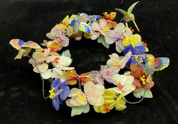 Metal Glass Semi-precious Stones Hummingbird Wreath