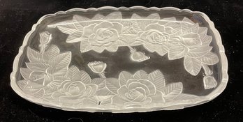 Clear Glass Rose Patterned Serving Tray