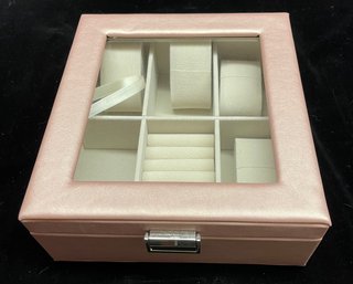 Iona Glass Top Jewelry Box In Rosegold Faux Leather