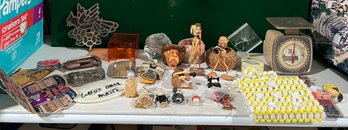 Assorted Collectibles - 3D Glass Art, Wooden Carvings, White Onyx And More