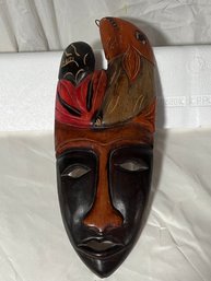 Vintage Tiki Tribal Mask Hand Carved Wood Wooden Art From Haiti
