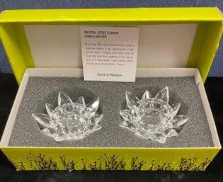 Smith And Hawken Crystal Lotus Flower Candle Holder 2 Piece Set