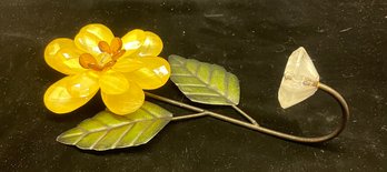 Glass And Metal Yellow Flower Wall Hanging