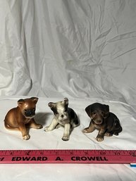 3Pc Vintage Porcelain Boxer Dog , French Bulldog And Dachshund Figurine Japan