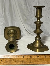 Antique Brass Candlestick, English. Victorian Era, 19th Century. ~8' High.