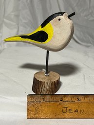 Vintage Hand Carved & Painted Gold Finch Bird Signed