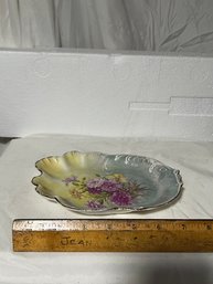The National China Co E.L.O. Green And Yellow Plate Or Platter With Purple Floral Design